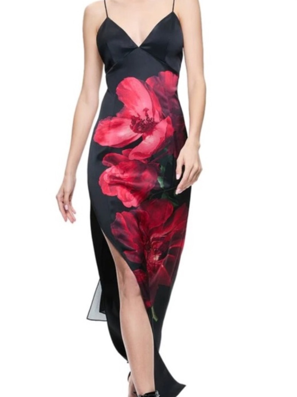 Alice + Olivia Black Monika maxi Slip Dress with Red Floral Motif with scarf - Picture 7 of 9